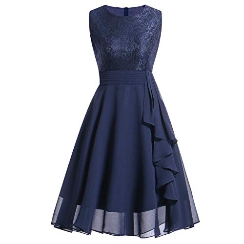 SUIBOZ Damen Brautjungfernkleider, Neckholder, ärmellos, Cocktailkleid, Rüschen, Blumenspitze, Chiffon, kurzes Ballkleid für Teenager (Blau, M) von SUIBOZ