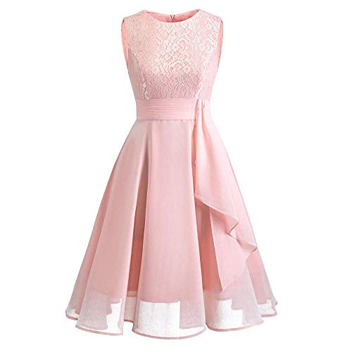 SUIBOZ Damen Brautjungfernkleider, Neckholder, ärmellos, Cocktailkleid, Rüschen, Blumenspitze, Chiffon, kurzes Ballkleid für Teenager (Rosa, S) von SUIBOZ