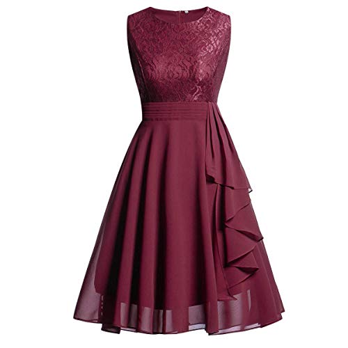 SUIBOZ Damen Brautjungfernkleider, Neckholder, ärmellos, Cocktailkleid, Rüschen, Blumenspitze, Chiffon, kurzes Ballkleid für Teenager (Rot, S) von SUIBOZ