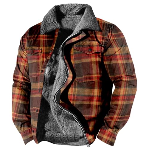 SUIBOZ Gepolsterte Flanelljacke für Herren, Winter-Fleece, dick, gesteppt, Arbeitskleidung, warmes Thermo-Fleece-Fell gefüttert, Oberteil, Freizeitmantel (02#Braun, Größe 4XL) von SUIBOZ