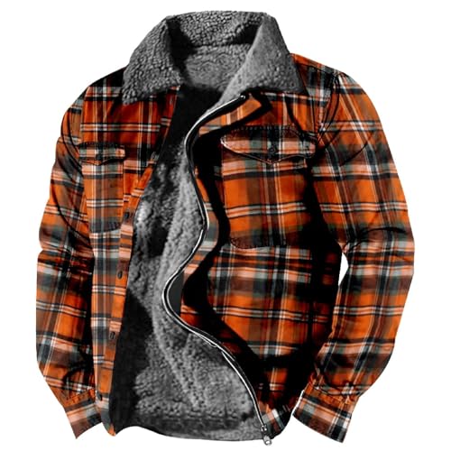 SUIBOZ Gepolsterte Flanelljacke für Herren, Winter-Fleece, dick, gesteppt, Arbeitskleidung, warmes Thermo-Fleece-Fell gefüttert, Oberteil, Freizeitmantel (05#orange, M) von SUIBOZ