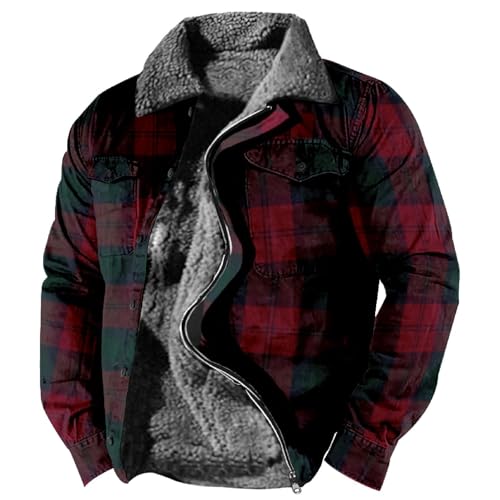 SUIBOZ Gepolsterte Flanelljacke für Herren, Winter-Fleece, dick, gesteppt, Arbeitskleidung, warmes Thermo-Fleece-Fell gefüttert, Oberteil, Freizeitmantel (06#rot, Größe 4XL) von SUIBOZ