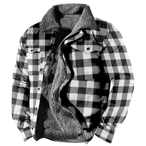 SUIBOZ Gepolsterte Flanelljacke für Herren, Winter-Fleece, dick, gesteppt, Arbeitskleidung, warmes Thermo-Fleece-Fell gefüttert, Oberteil, Freizeitmantel (08#schwarz, L) von SUIBOZ