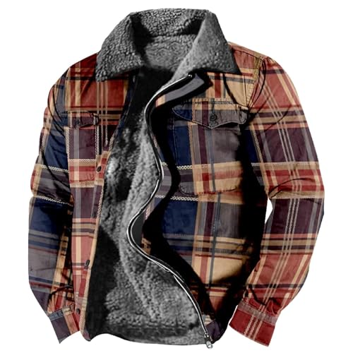SUIBOZ Gepolsterte Flanelljacke für Herren, Winter-Fleece, dick, gesteppt, Arbeitskleidung, warmes Thermo-Fleece-Fell gefüttert, Oberteil, lässiger Mantel (04#Khaki, Größe 4XL) von SUIBOZ