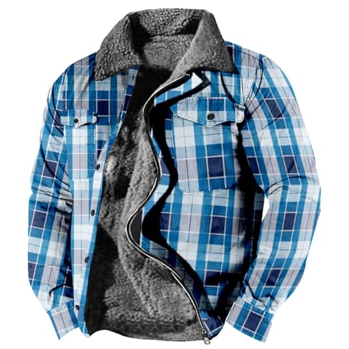 SUIBOZ Gepolsterte Flanelljacke für Herren, Winter-Fleece, dick, gesteppt, Arbeitskleidung, warmes Thermo-Fleece-Fell gefüttert, Oberteil, lässiger Mantel (09#blau, M) von SUIBOZ