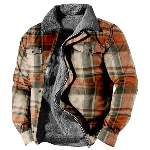 SUIBOZ Gepolsterte Flanelljacke für Herren, Winter-Fleece, dick, gesteppt, Arbeitskleidung, warmes Thermo-Fleece-Fell gefüttert, Oberteil, lässiger Mantel (10#orange, L) von SUIBOZ