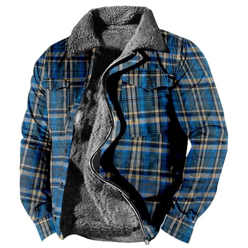 SUIBOZ Gepolsterte Flanelljacke für Herren, Winter-Fleece, dick, gesteppt, Arbeitskleidung, warmes Thermo-Fleece-Fell gefüttert, Oberteil, lässiger Mantel (12#blau, L) von SUIBOZ
