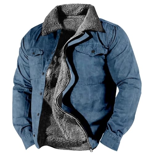 SUIBOZ Gepolsterte Flanelljacke für Herren, Winter-Fleece, dick, gesteppt, Arbeitskleidung, warmes Thermo-Fleece-Fell gefüttert, Oberteil, lässiger Mantel (16#blau, M) von SUIBOZ