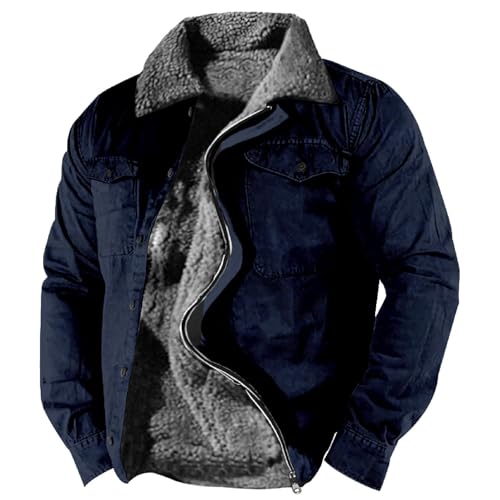 SUIBOZ Gepolsterte Flanelljacke für Herren, Winter-Fleece, dick, gesteppt, Arbeitskleidung, warmes Thermo-Fleece-Fell gefüttert, Oberteil, lässiger Mantel (17#dunkelblau, M) von SUIBOZ