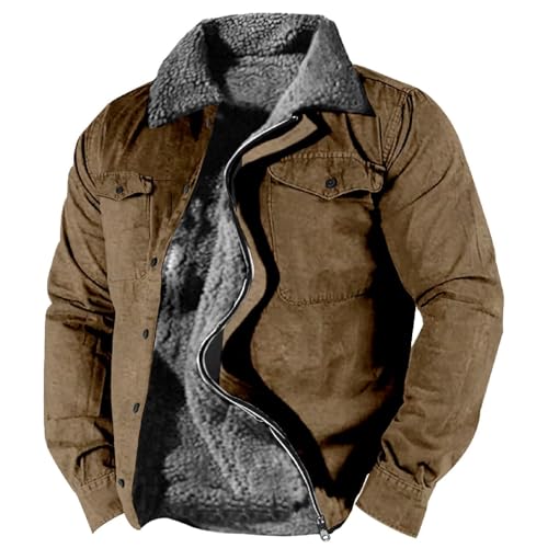 SUIBOZ Gepolsterte Flanelljacke für Herren, Winter-Fleece, dick, gesteppt, Arbeitskleidung, warmes Thermo-Fleece-Fell gefüttert, Oberteil, lässiger Mantel (18#Khaki, XL) von SUIBOZ