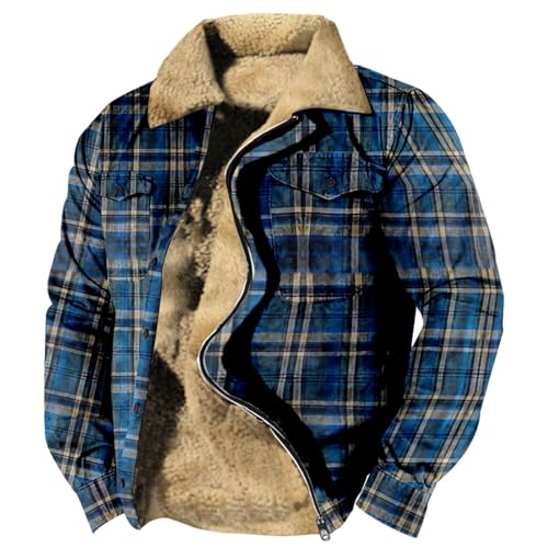 SUIBOZ Gepolsterte Flanelljacke für Herren, Winter-Fleece, dick, gesteppt, Arbeitskleidung, warmes Thermo-Fleece-Fell gefüttert, Oberteil, lässiger Mantel (19#blau, Größe 3XL) von SUIBOZ