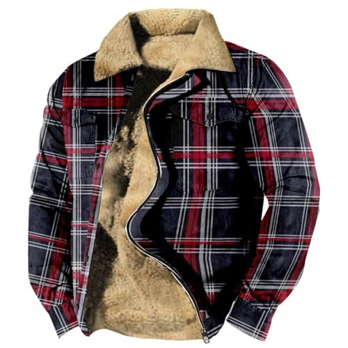 SUIBOZ Gepolsterte Flanelljacke für Herren, Winter-Fleece, dick, gesteppt, Arbeitskleidung, warmes Thermo-Fleece-Fell gefüttert, Oberteil, lässiger Mantel (21#rot, M) von SUIBOZ