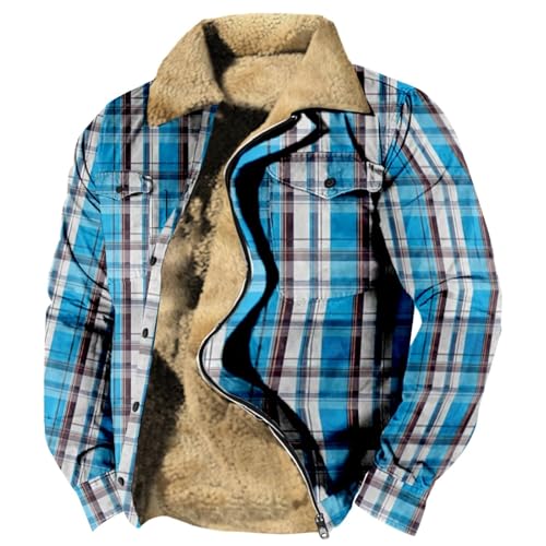 SUIBOZ Gepolsterte Flanelljacke für Herren, Winter-Fleece, dick, gesteppt, Arbeitskleidung, warmes Thermo-Fleece-Fell gefüttert, Oberteil, lässiger Mantel (28#Hellblau, Größe 3XL) von SUIBOZ