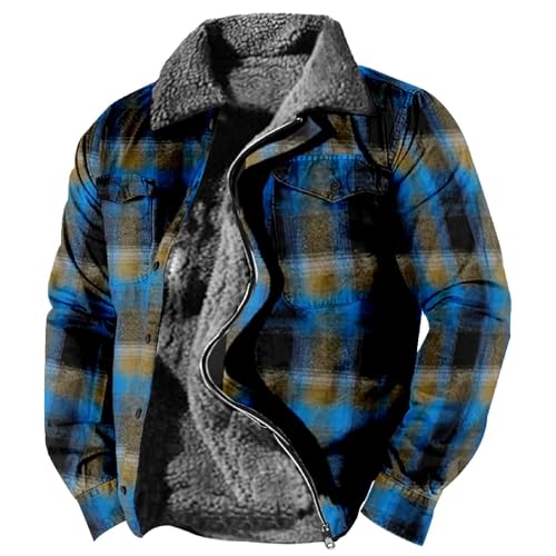 SUIBOZ Gepolsterte Flanelljacke für Herren, Winter-Fleece, dick, gesteppt, Arbeitskleidung, warmes Thermo-Fleece-Fell gefüttert, Oberteil, lässiger Mantel (Nr. 13 # Dunkelblau, XL) von SUIBOZ