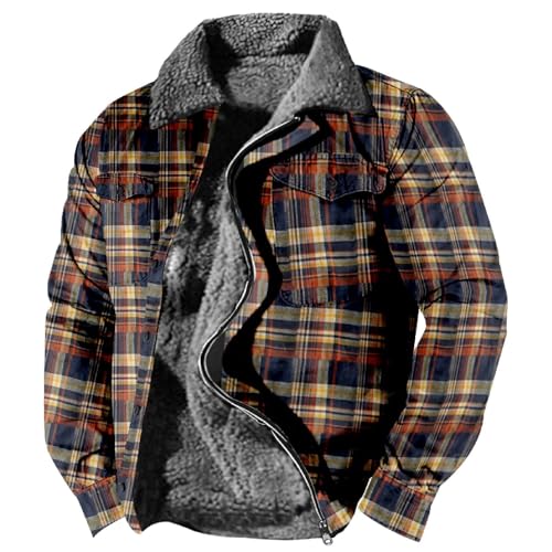 SUIBOZ Gepolsterte Flanelljacke für Herren, kariert, Winter-Fleece, dick, gesteppt, Arbeitskleidung, warmes Thermo-Fleece-Fell gefüttert, Oberteil, Freizeitmantel (01#beige, S) von SUIBOZ
