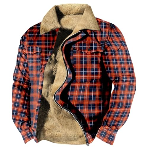 SUIBOZ Gepolsterte Flanelljacke für Herren, kariert, Winter-Fleece, dick, gesteppt, Arbeitskleidung, warmes Thermo-Fleece-Fell gefüttert, Oberteil, lässiger Mantel (29#rot, XL) von SUIBOZ
