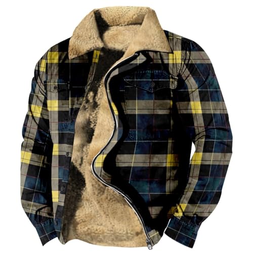 SUIBOZ Gepolsterte Flanelljacke für Herren, kariert, Winter-Fleece, dick, gesteppt, Arbeitskleidung, warmes Thermo-Fleece-Fell gefüttert, Oberteil, lässiger Mantel (50 # Gelb, L) von SUIBOZ