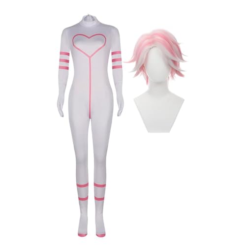 SUIBOZ Hazbin Hotel Cosplay Charlie Morningstar Cosplay Outfit Perücke, Anime Kostüm Anzug Erwachsene Rollenspiel Anime Karneval Halloween Party Karneval Uniform (Engel Staub Overall + Perücke, XXL) von SUIBOZ