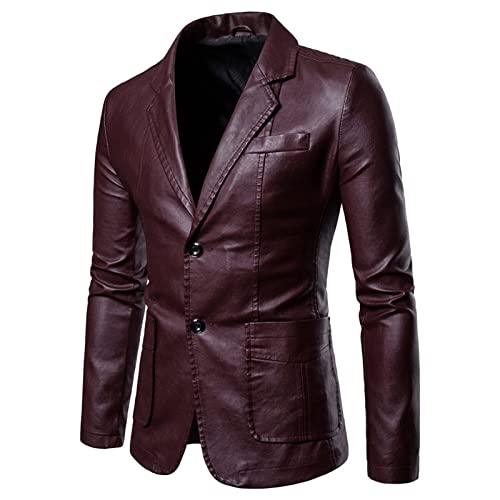 SUIBOZ Herren-Blazer, schmale Passform, lässiger Anzug, Jacken, einreihig, Motorrad, Lederanzug, formell, Business, Hochzeitskleid, Mäntel (Wein, XXL) von SUIBOZ