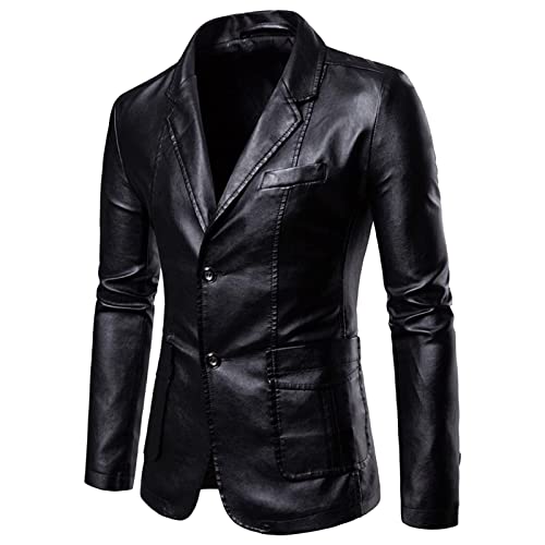 SUIBOZ Herren-Blazer, schmale Passform, lässiger Anzug, Jacken, einreihig, Motorrad-Lederanzug, formell, Business, Hochzeitskleid, Mäntel (Schwarz, Größe 4XL) von SUIBOZ