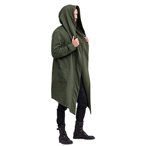 SUIBOZ Herren Dunkelschwarz Gothic Vintage Lange Jacke Retro Punk Steampunk Wind Umhang Mantel Knopf Kapuze Cardigan (Grün, XXL) von SUIBOZ