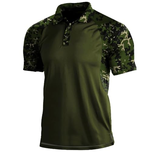 SUIBOZ Herren-Poloshirt, Camouflage, kurze Ärmel, Militär, taktisch, Golf, sportlich, feuchtigkeitsableitend, lässig, T-Shirts (Armeegrün, Größe 3XL) von SUIBOZ