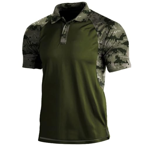 SUIBOZ Herren-Poloshirt, Camouflage, kurze Ärmel, Militär, taktisch, Golf, sportlich, feuchtigkeitsableitend, lässig, T-Shirts (Grau, XXL) von SUIBOZ