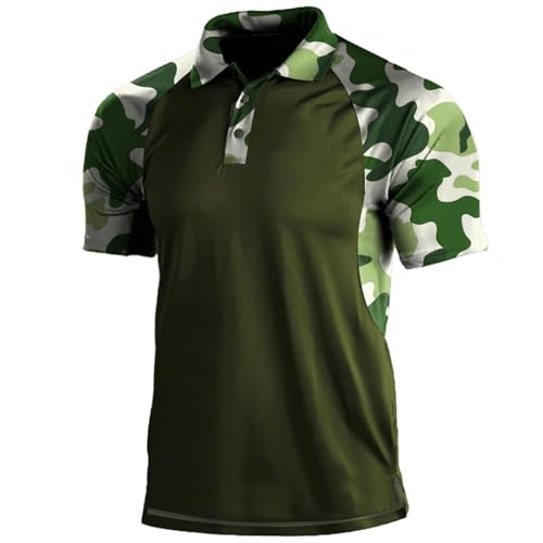 SUIBOZ Herren-Poloshirt, Camouflage, kurze Ärmel, Militär, taktisch, Golf, sportlich, feuchtigkeitsableitend, lässig, T-Shirts (Grün, XL) von SUIBOZ