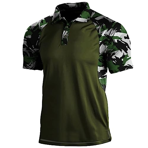 SUIBOZ Herren-Poloshirt, Camouflage, kurze Ärmel, Militär, taktisch, Golf, sportlich, feuchtigkeitsableitend, lässig, T-Shirts (Weiß, Größe 3XL) von SUIBOZ