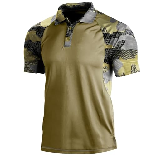 SUIBOZ Herren-Poloshirt, Camouflage, kurze Ärmel, Militär, taktisch, Golf, sportlich, feuchtigkeitsableitend, lässig, T-Shirts (Xc-Khaki, Größe 3XL) von SUIBOZ