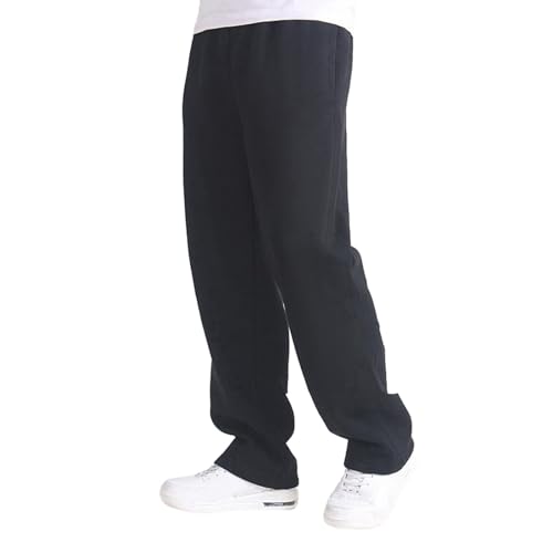 SUIBOZ Herren-Sweathose aus Fleece, offene Unterseite, mit Taschen, locker, locker, gerades Bein, schwere Loungehose (TYPE - 1, XL) von SUIBOZ