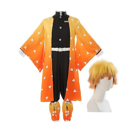 SUIBOZ Kamado Nezuko Cosplay Kostüm - Anime Kimono Anzug Robe Set mit Perücken Halloween Karneval Party für Kostüm Kinder und Erwachsene (Agatsuma Zenitsu, S) von SUIBOZ