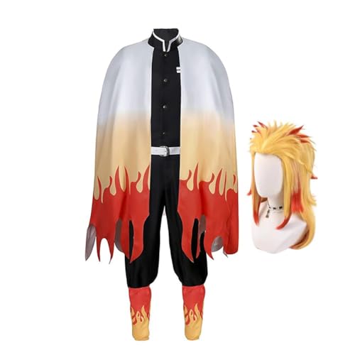 SUIBOZ Kamado Nezuko Cosplay Kostüm - Anime Kimono Anzug Robe Set mit Perücken Halloween Karneval Party für Kostüm Kinder und Erwachsene (Flame Hashira:Kyojuro Rengoku, XL) von SUIBOZ