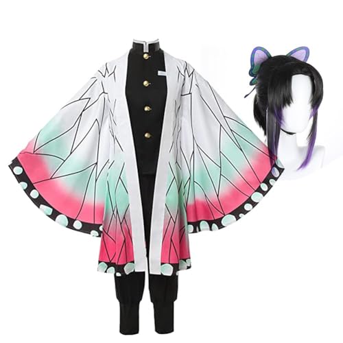SUIBOZ Kamado Nezuko Cosplay Kostüm - Anime Kimono Anzug Robe Set mit Perücken Halloween Karneval Party für Kostüm Kinder und Erwachsene (Insect Hashira Shinobu Kocho, XXL) von SUIBOZ