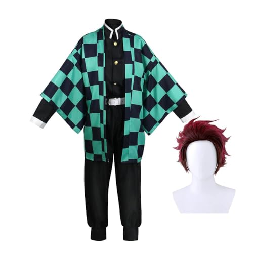 SUIBOZ Kamado Nezuko Cosplay Kostüm - Anime Kimono Anzug Robe Set mit Perücken Halloween Karneval Party für Kostüm Kinder und Erwachsene (Kamado Tanjiro, M) von SUIBOZ