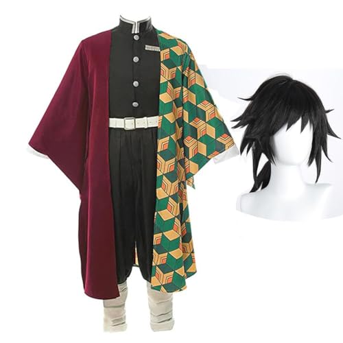 SUIBOZ Kamado Nezuko Cosplay Kostüm - Anime Kimono Anzug Robe Set mit Perücken Halloween Karneval Party für Kostüm Kinder und Erwachsene (Water Hashira Giyu Tomioka, XXL) von SUIBOZ