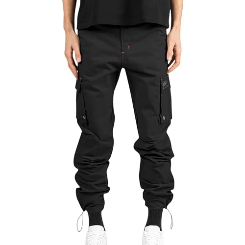 SUIBOZ Kampfhose für Herren, UK-Arbeitshose, Chino-Hose, lässig, Baumwolle, Stretch-Taille, Chino, normale schmale Passform, Cargohose, Arbeitshose (19-schwarz, XL) von SUIBOZ
