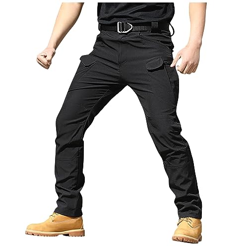 SUIBOZ Kampfhose für Herren, UK-Arbeitshose, Chino-Hose, lässig, Baumwolle, Stretch-Taille, Chino, normale schmale Passform, Cargohose, Arbeitshose für Herren (24-schwarz, XXL) von SUIBOZ