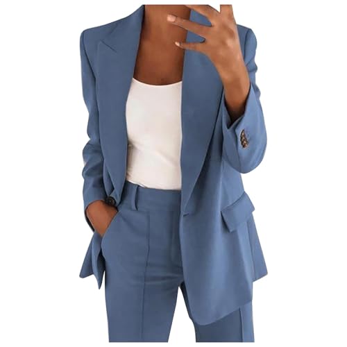 SUIBOZ Lässiger Business-Blazer für Damen, professionelle Anzugjacke mit Taschen, vorne offen, Reverskragen, Cardigan (Blau, Größe 4XL) von SUIBOZ