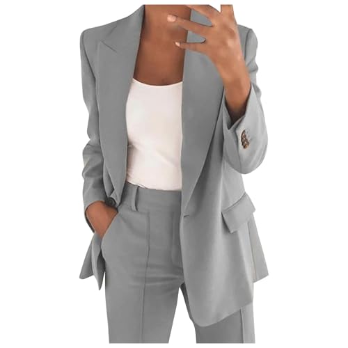 SUIBOZ Lässiger Business-Blazer für Damen, professionelle Anzugjacke mit Taschen, vorne offen, Reverskragen, Cardigan (Grau, Größe 4XL) von SUIBOZ