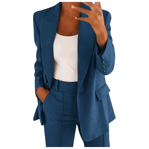 SUIBOZ Lässiger Business-Blazer für Damen, professionelle Anzugjacke mit Taschen, vorne offen, Reverskragen, Cardigan (Marineblau, M) von SUIBOZ