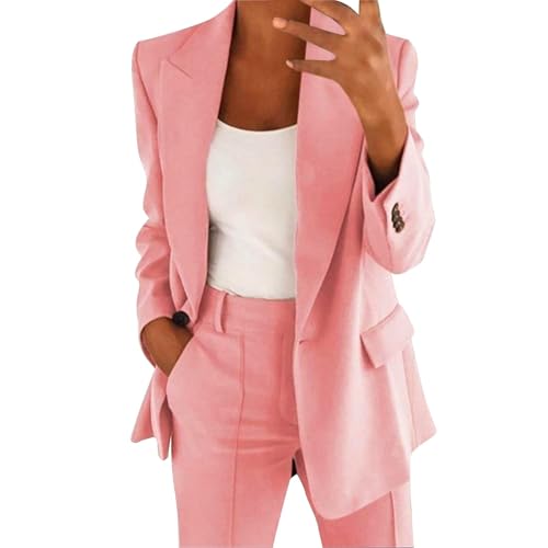 SUIBOZ Lässiger Business-Blazer für Damen, professionelle Anzugjacke mit Taschen, vorne offen, Reverskragen, Cardigan (Rosa, S) von SUIBOZ