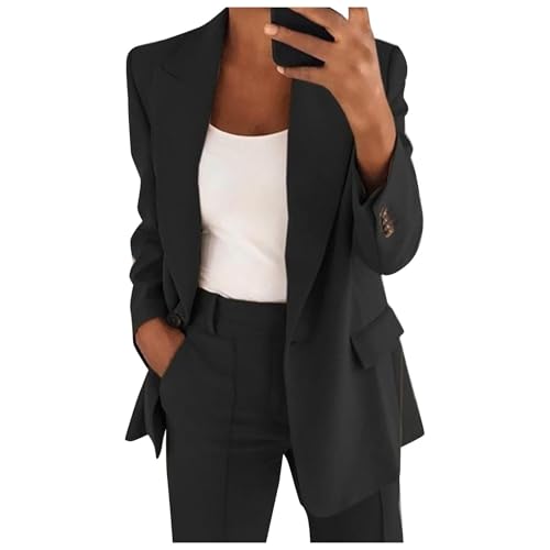 SUIBOZ Lässiger Business-Blazer für Damen, professionelle Anzugjacke mit Taschen, vorne offen, Reverskragen, Cardigan (Schwarz, S) von SUIBOZ