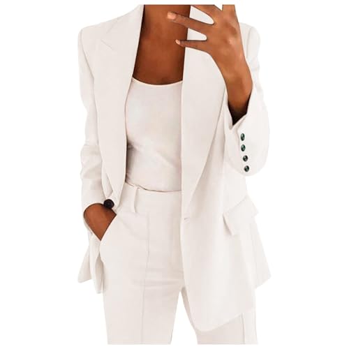 SUIBOZ Lässiger Business-Blazer für Damen, professionelle Anzugjacke mit Taschen, vorne offen, Reverskragen, Cardigan (weiß, S) von SUIBOZ