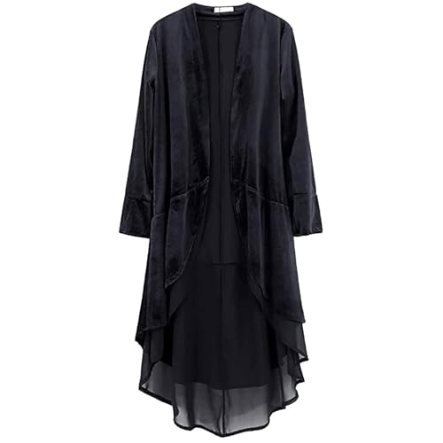 SUIBOZ Maxi-Strickjacke für Damen, Vintage-Samt, vorne offen, Trenchcoat, Samt, Duster Cardigan, drapiert, vorne offen, Trenchcoat (Schwarz, XL) von SUIBOZ