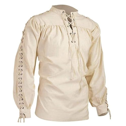 SUIBOZ Piratenhemd für Herren, Schnürung, Vampir, Renaissance, viktorianisch, Steampunk, Gothic, gerüscht, mittelalterlich, Halloween-Kostüm, Kleidung (Beige, 5XL) von SUIBOZ