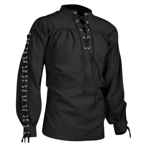 SUIBOZ Piratenhemd für Herren, Schnürung, Vampir, Renaissance, viktorianisch, Steampunk, Gothic, gerüscht, mittelalterlich, Halloween-Kostüm, Kleidung (Schwarz, M) von SUIBOZ
