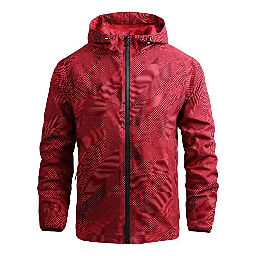SUIBOZ Wasserdichte Regenjacke für Herren, leichter Regenmantel, Regenmantel mit Kapuze für Golf, Wandern, Outdoor, Windbreaker-Jacke (Rot, S) von SUIBOZ