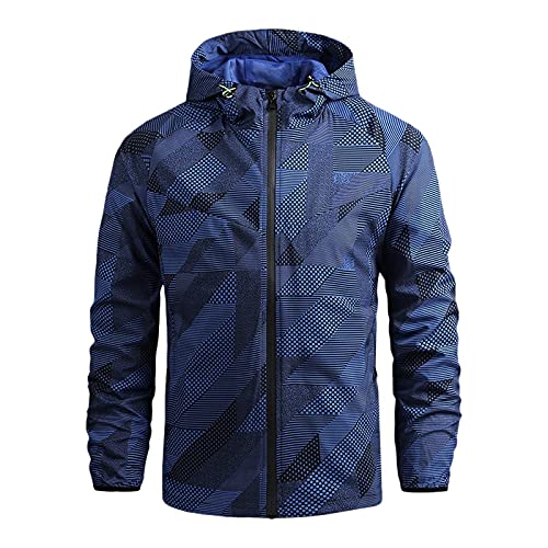 SUIBOZ Wasserdichte Regenjacke für Herren, leichter Regenmantel, Regenmantel mit Kapuze für Golf, Wandern, Outdoor-Windbreaker-Jacke (Blau, L) von SUIBOZ