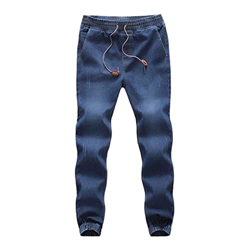 SUIBOZ Zerrissene Herren-Jeans, modisch, Stretch, Denim, Sweathose, elastische Taille und Knöchel, Kordelzug, Jogginghose mit Taschen (Dunkelblau, Größe 3XL) von SUIBOZ